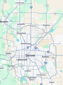 A map showing the Denver service area