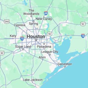 Our Houston service area map is an approximately 75 mile radius from central Houston.